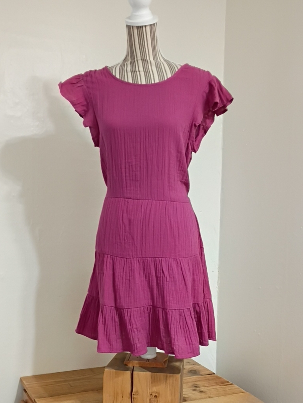 Maisie Pink Ruffle Hem Knee Length Dress Size S NWOT